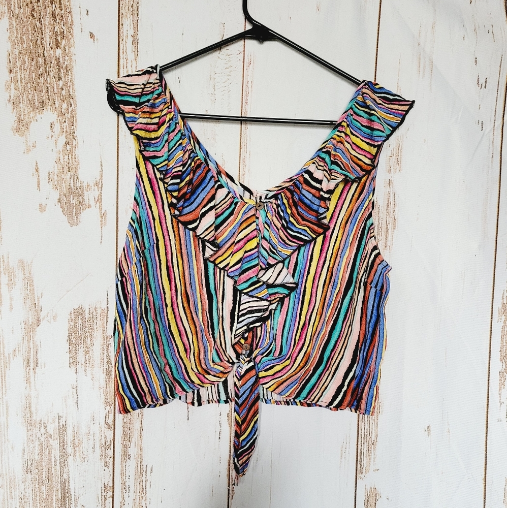 Rainbow button down crop top